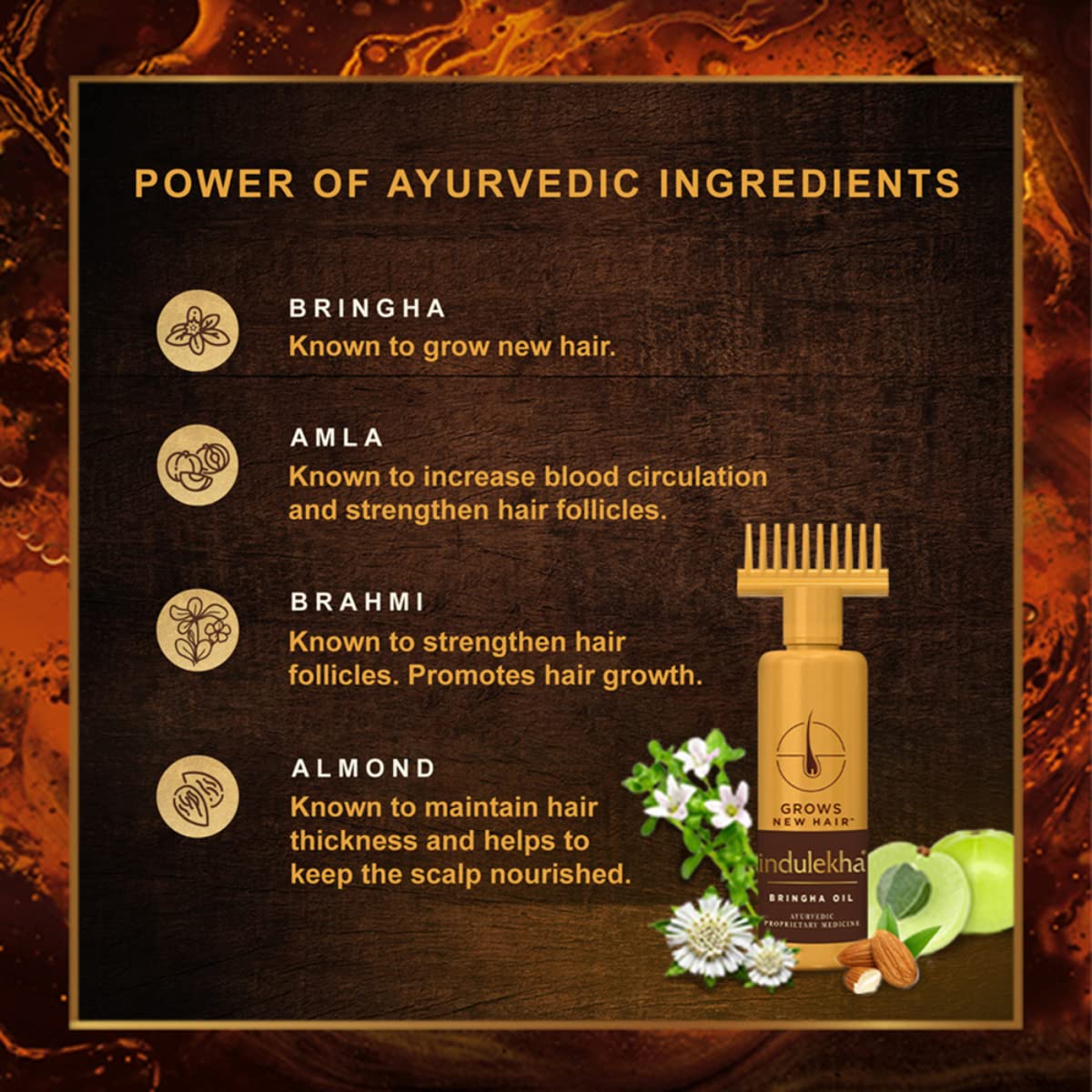Indulekha Bringha, Ayurvedic Hair Oil, 250ml, for Hair Fall Control, with Amla & Coconut Oil, with Comb Applicator (Pack of 2)