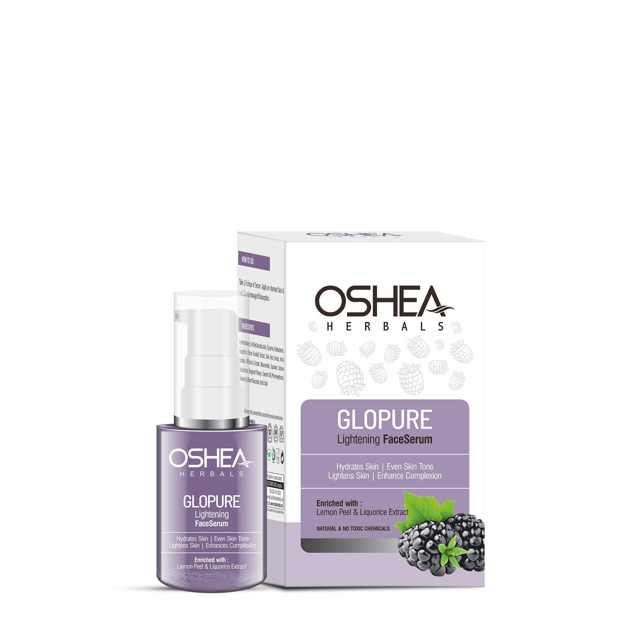 Oshea Herbals Glopure Lightening Face Serum For Normal Skin Type | Hydrates, Lightens & Evens Skin Tone | Enriched with Lemon Peel & Liquorice Extracts - 30ml
