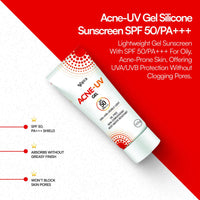 Acne-UV Sunscreen SPF50 PA+++ | 100g Acne-UV Gel Sunscreen | Non Comedogenic | Silicone Gel | Oil-Free | UVA/UVB Protection | Water Resistant | No White Cast | Suitable for All Skin Types