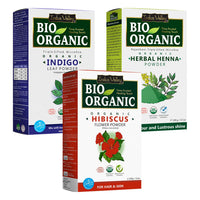 INDUS VALLEY Bio Organic Natural and Pure Indigo Powder | Indigofera tinctoria, Herbal Henna Powder with Hibiscus Powder for Hair Care - (100g*3= 300g)