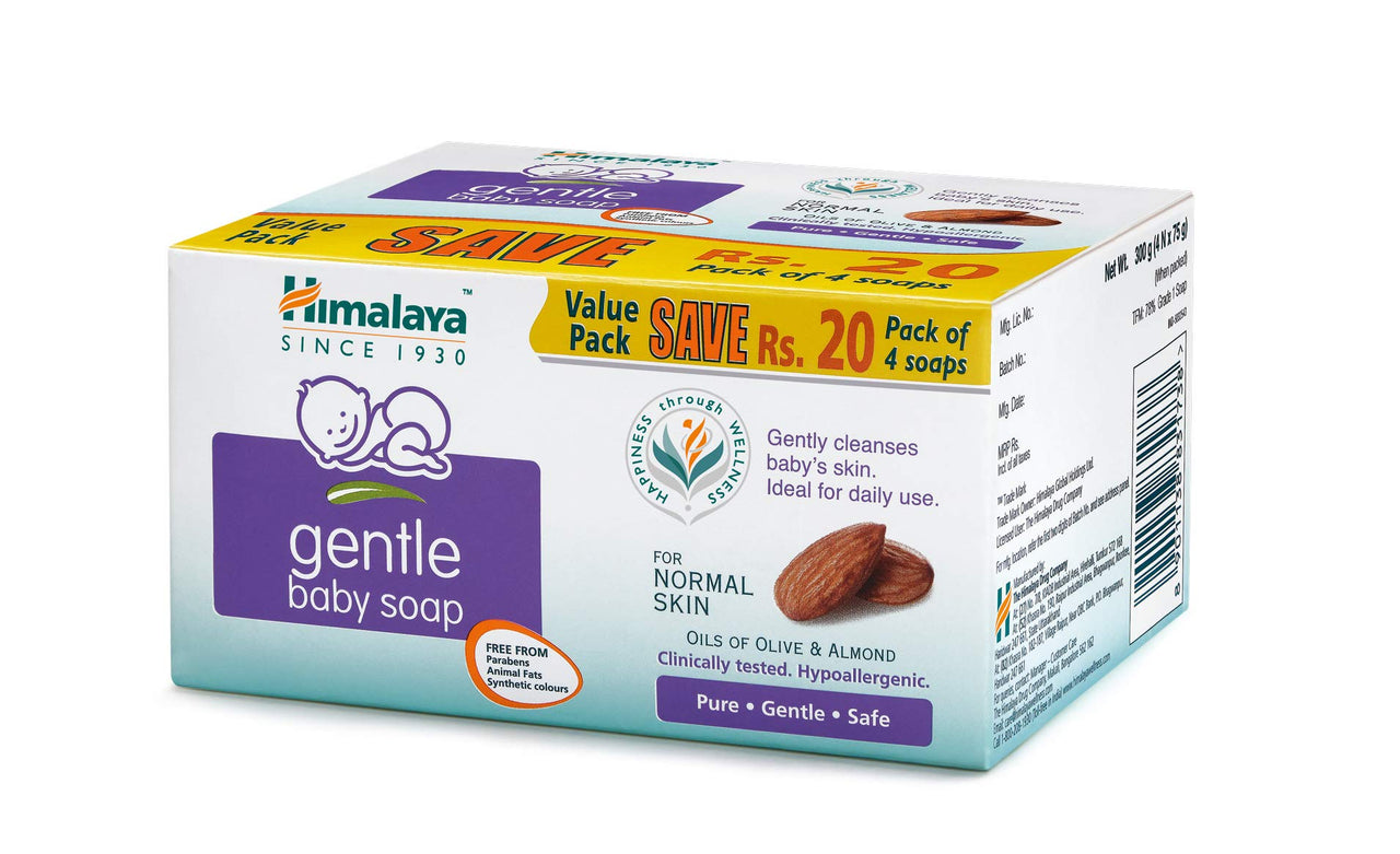 Himalaya Gentle Baby Wash (400ml) & Himalaya Gentle Baby Soap Value Pack, 4 * 75g