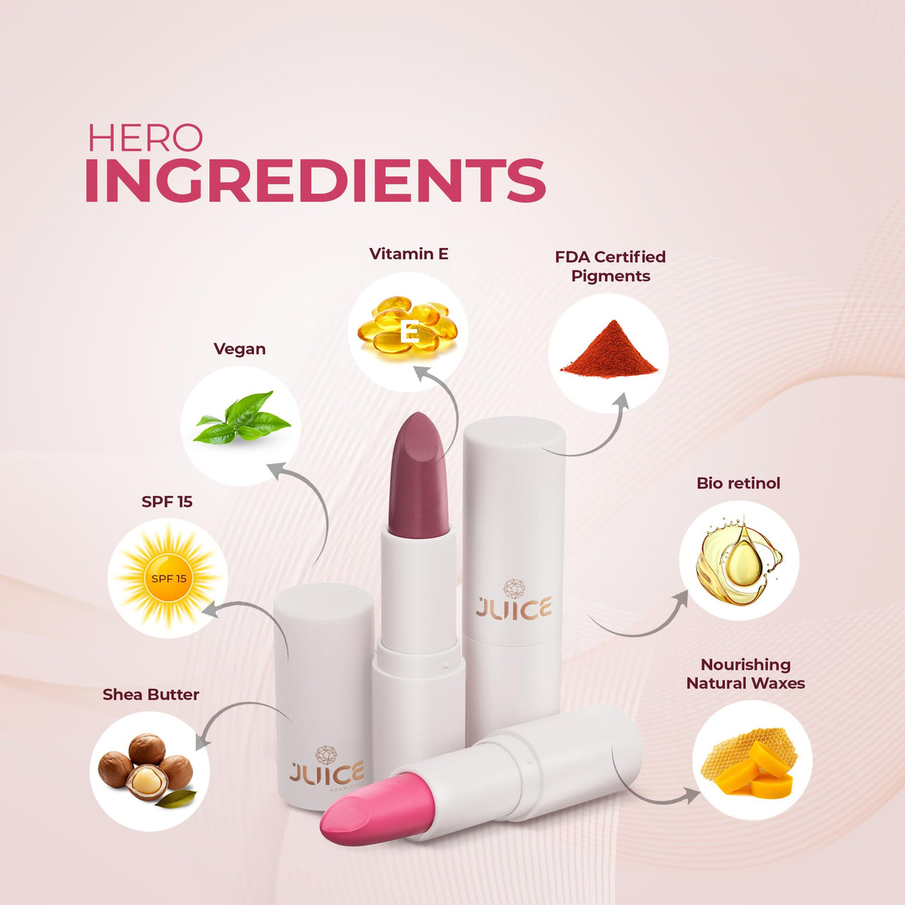 Juice Red Rebel - M01 Kiss Sensation Lipstick & Pink Desire - M01 Color Luxe Liquid Lipstick with Goodness of Bio Retinol, & SPF 15 UV Protection