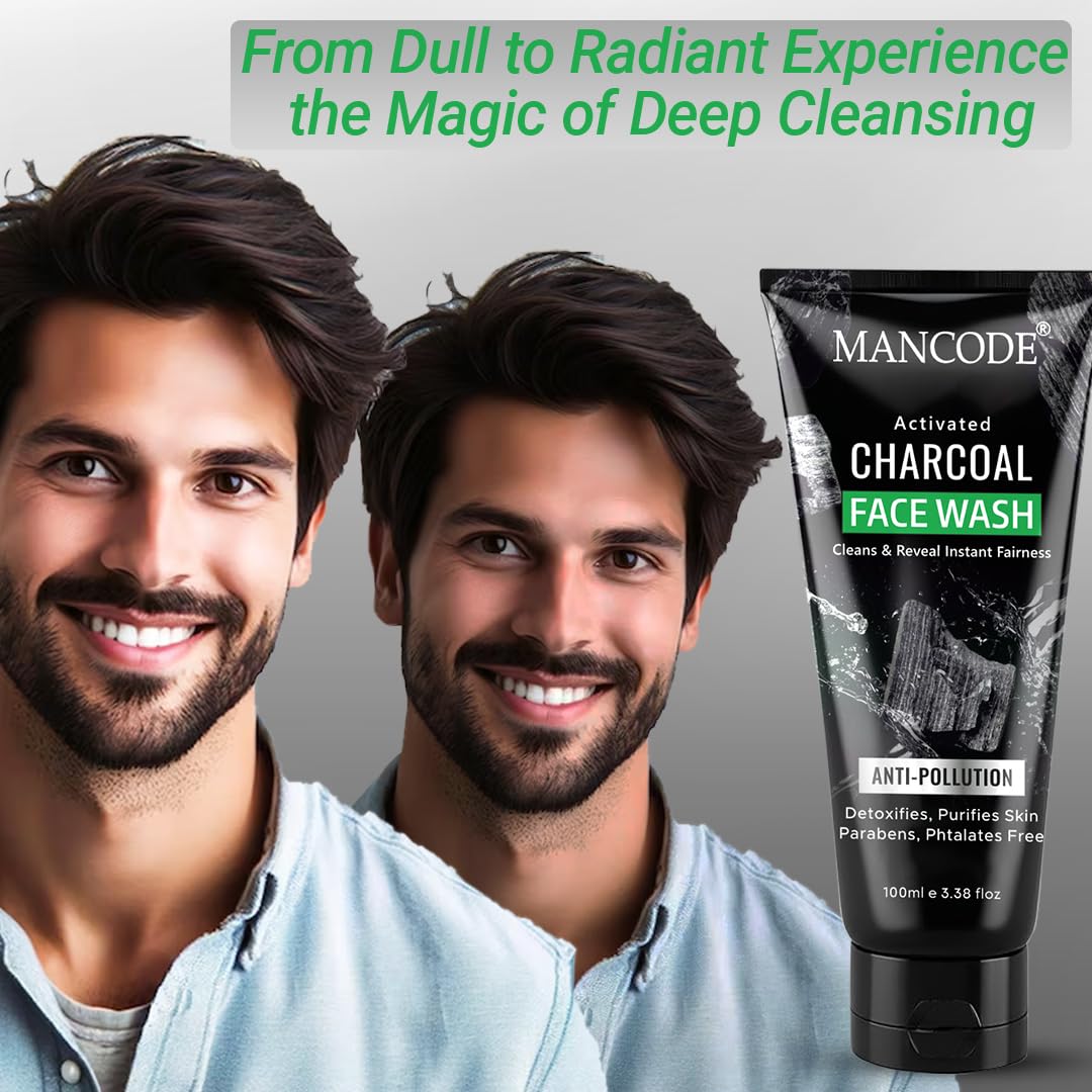 Mancode Activated Charcoal Face Wash & Charcoal Peel-Off Mask Combo for Men | Deep Cleansing, Oil Control & Detox | Minimizes Pores & Boosts Radiance | 100ml Each| Pack of 2