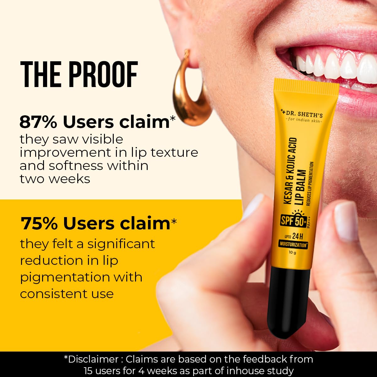 Dr Sheth's Kesar & Kojic Acid Lip Balm | Reduces Lip Pigmentation | SPF 50+ PA+++| 24H Moisturization|Non Sticky | Lightweight | For Dark, Dry, Flaky Lips | Natural Oils & Butters | All Genders | 10g