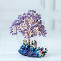 Amethyst Crystal Tree of Life - Rainbow Titanium Cluster Base, Handmade Gemstone Tree, Chakra Tree of Life, Artificial Tree, Crystal Decorations - Feng Shui Tree, Healing Crystals, Spiritual Gifts Amethyst Cluster