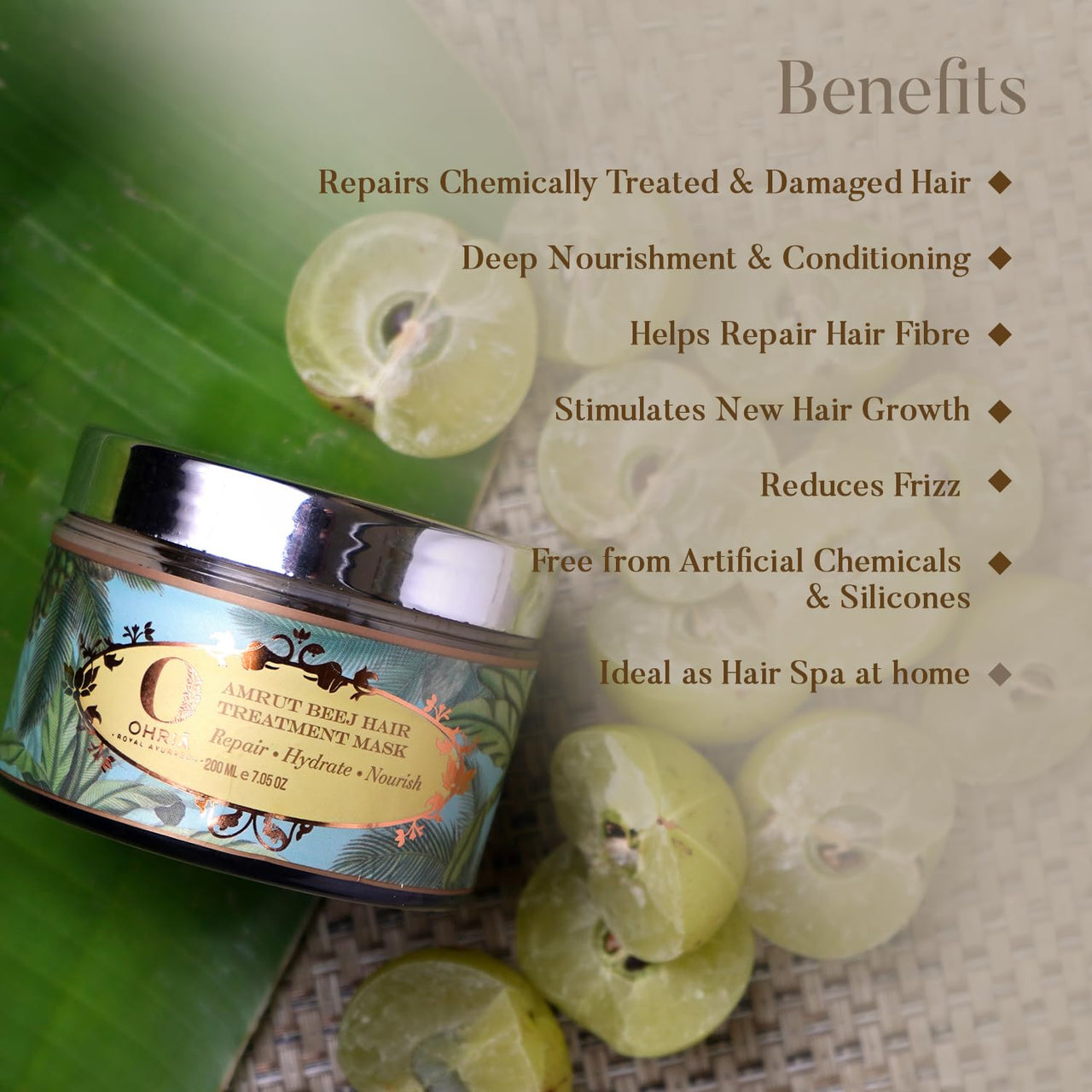 Ohria Ayurveda Amrut Beej Hair Treatment Mask | With Coconut Butter, Banana Extract, & Amla | Repairs, Hydrates & Nourishes | Safe for All Hair Types | 200ml