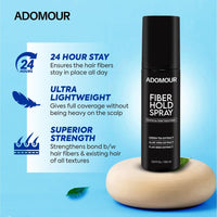 Adomour Thick Fiber Hold Spray 100ml | 2-in-1 Strong Hold Hair Fiber Lock & Setting Spray for Men & Women | Flaxseed, Aloe Vera & Green Tea | Non Greasy, Long Lasting | For All Hair Types & Fibers