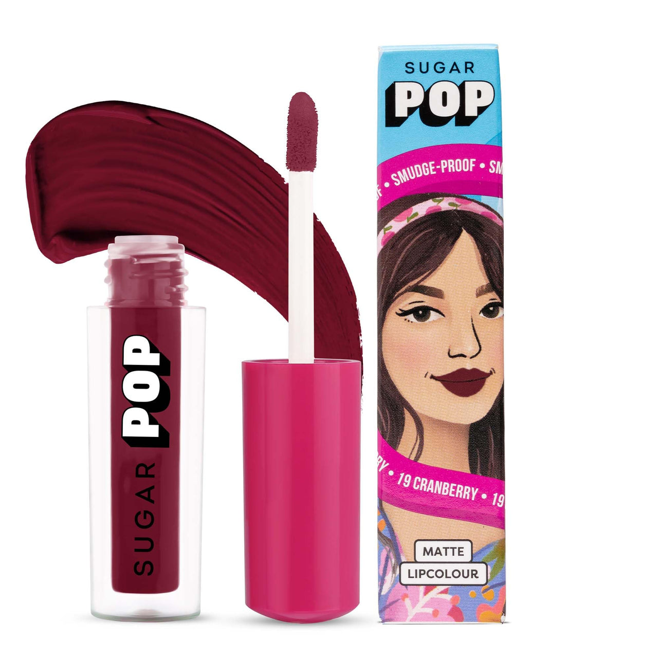 SUGAR POP Matte Lipcolour | Lasts Upto 8 hrs l Pink Lipstick for Women l Vitamin E Infused | Non-Drying, Smudge Proof, Long Lasting | 1.6ml - 19 Cranberry