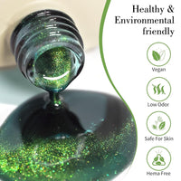 Bolt Bee 9D Cat Eye Gel Nail Polish Magnetic Soak Off UV/LED Gel, Long-Lasting, High Shine, Glitter Effect, Salon & DIY Manicure 9ml (Green)