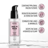 RENEE Snail 99 Mucin Serum for Face - Contains 99% Snail Secretion Filtrate & Hyaluronic Acid - Intense Hydration, Blemishes, Wrinkles & Spot Correction, Anti Ageing, Skin Firming - All Skin Types