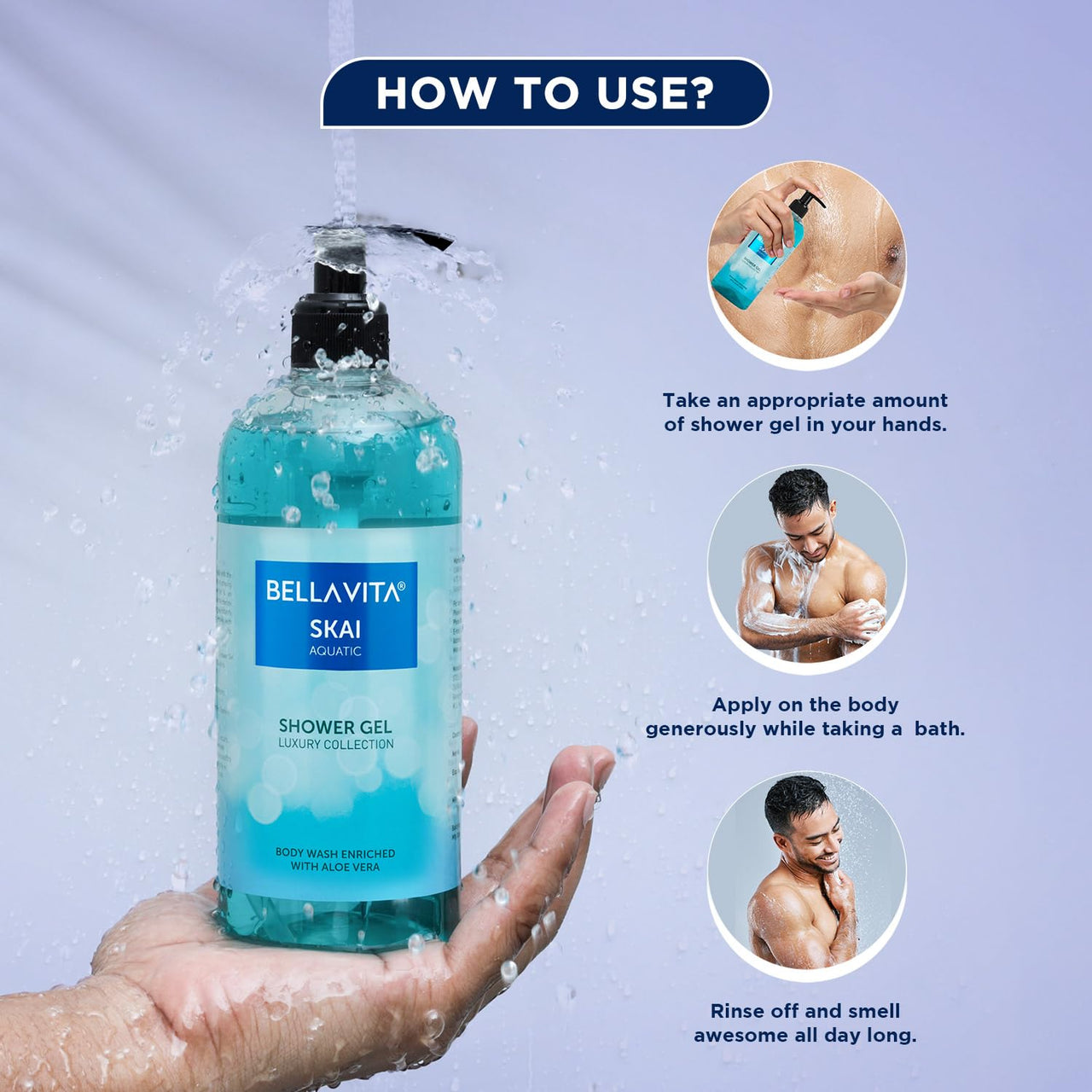 Bella Vita Luxury Skai Aquatic Unisex Body Wash Refreshing Shower Gel for Deep Cleansing, Hydrating & Moisturising Skin with Aloe Vera 500 Ml