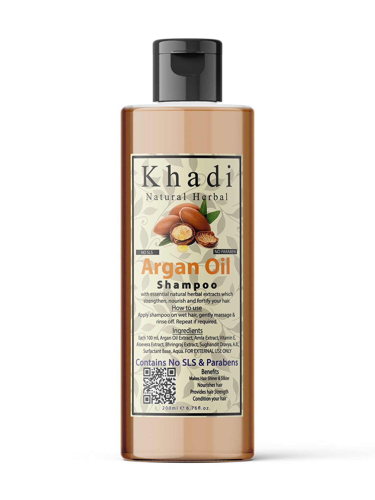 Khadi Natural Herbal Argan Oil Shampoo For Hair Growth | Enriched With Argan, Amla , Bhringraj , Aloevera And Vitamn E Extract | Sls And Parben Free Argan Shampoo For Men And Women Pack Of 200Ml