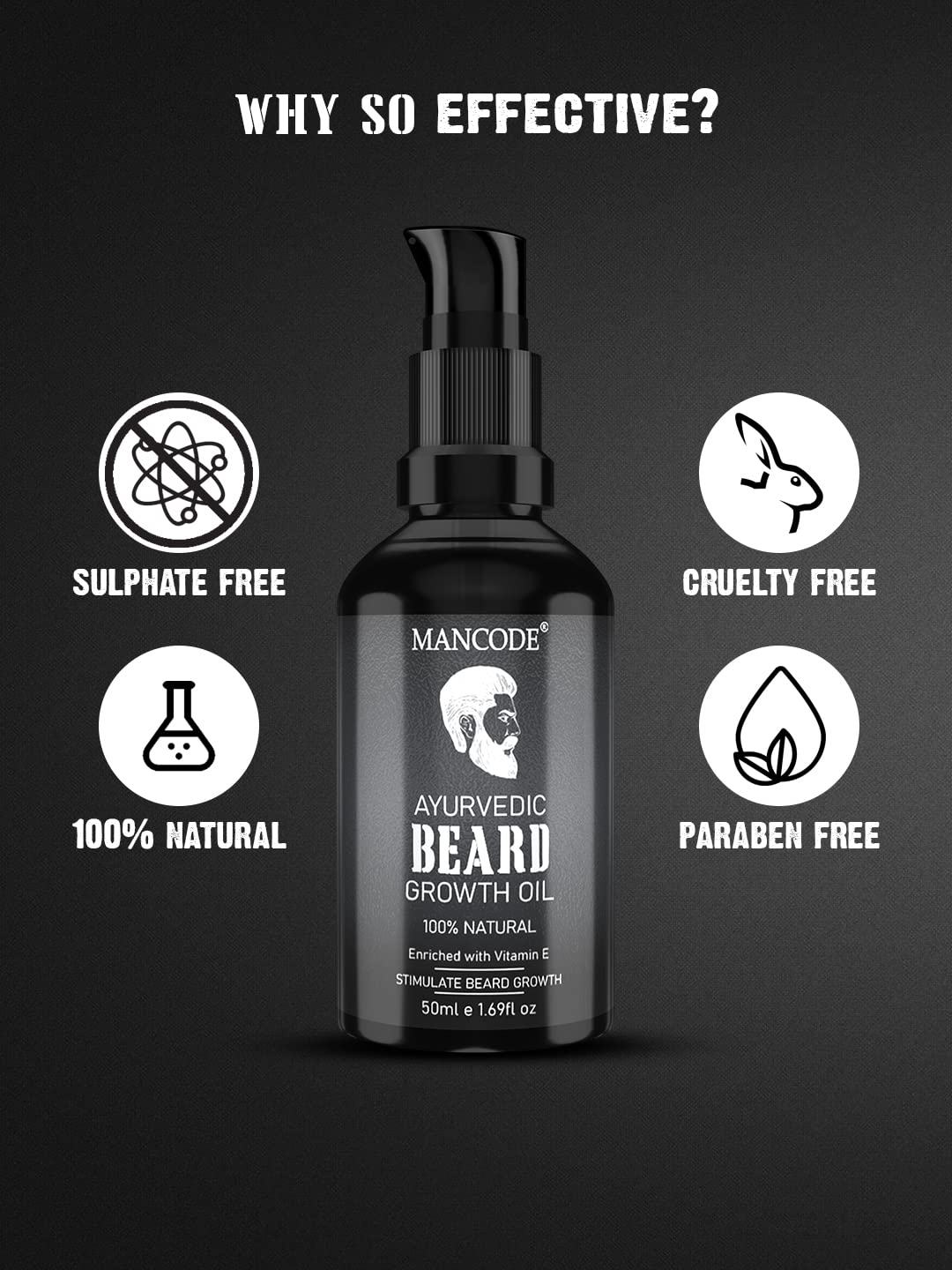 Mancode Ayurvedic Beard & Hair Growth Oil, 50ml | Natural hair oil for Thicker & Longer Beard | Beard Oil for uneven, patchy & Fast Beard Growth | 100% Natural