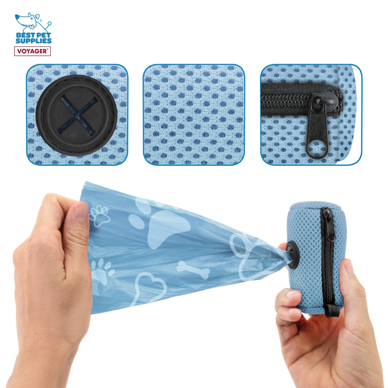 Best Pet Supplies 2-Pack Dog Poop Bag Holder Leash Attachment, Color, Reusable Mesh Dispenser Pouch for Travel, Walking, Park, and Outdoor Use, Soft and Durable with Clip-On - Mesh Baby Blue Mesh Dispensers (Baby Blue) 1 Count (Pack of 2)