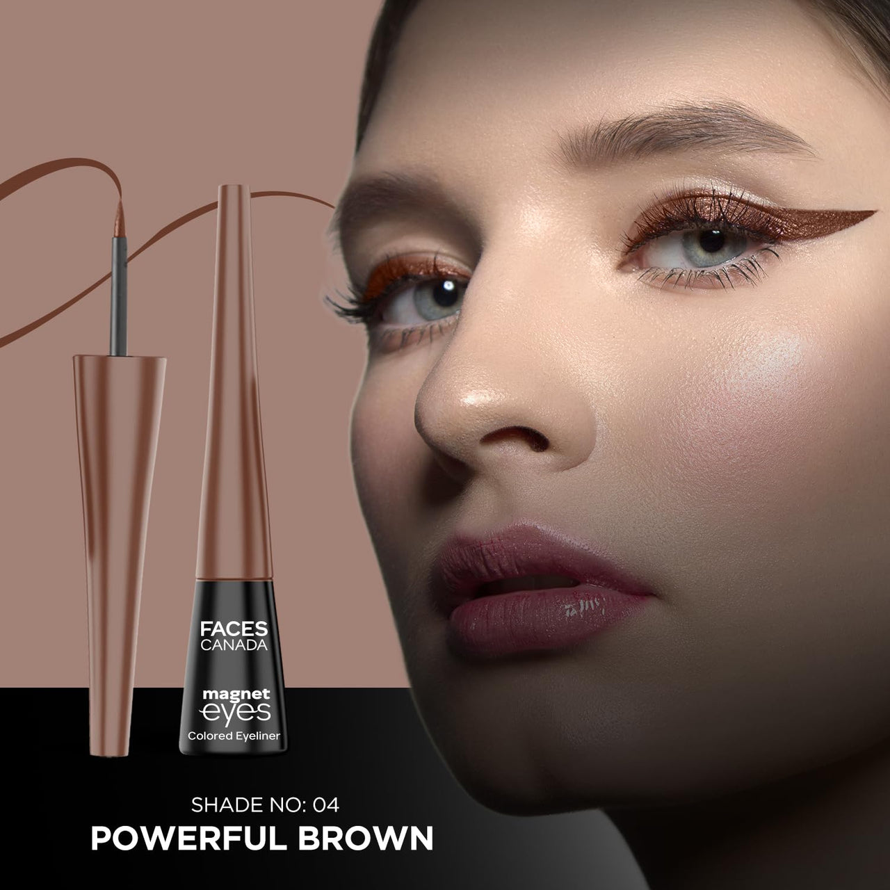FACESCANADA Magneteyes Color Eyeliner Gel - Powerful Brown,4 Ml|Glossy Finish|24Hr Long-Lasting|Waterproof|Smudgeproof|Precise Application|Intense Color Payoff|Almond Extract & Vitamin E