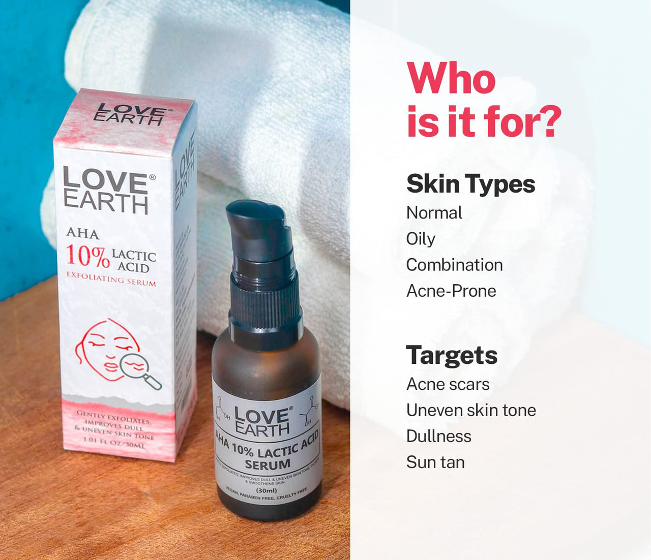 Love Earth AHA 10% Lactic Acid Serum With Organic Carrot Root & Hyaluronic Acid For Hyperpigmentation, Dark Spots & Ageing 30 ML