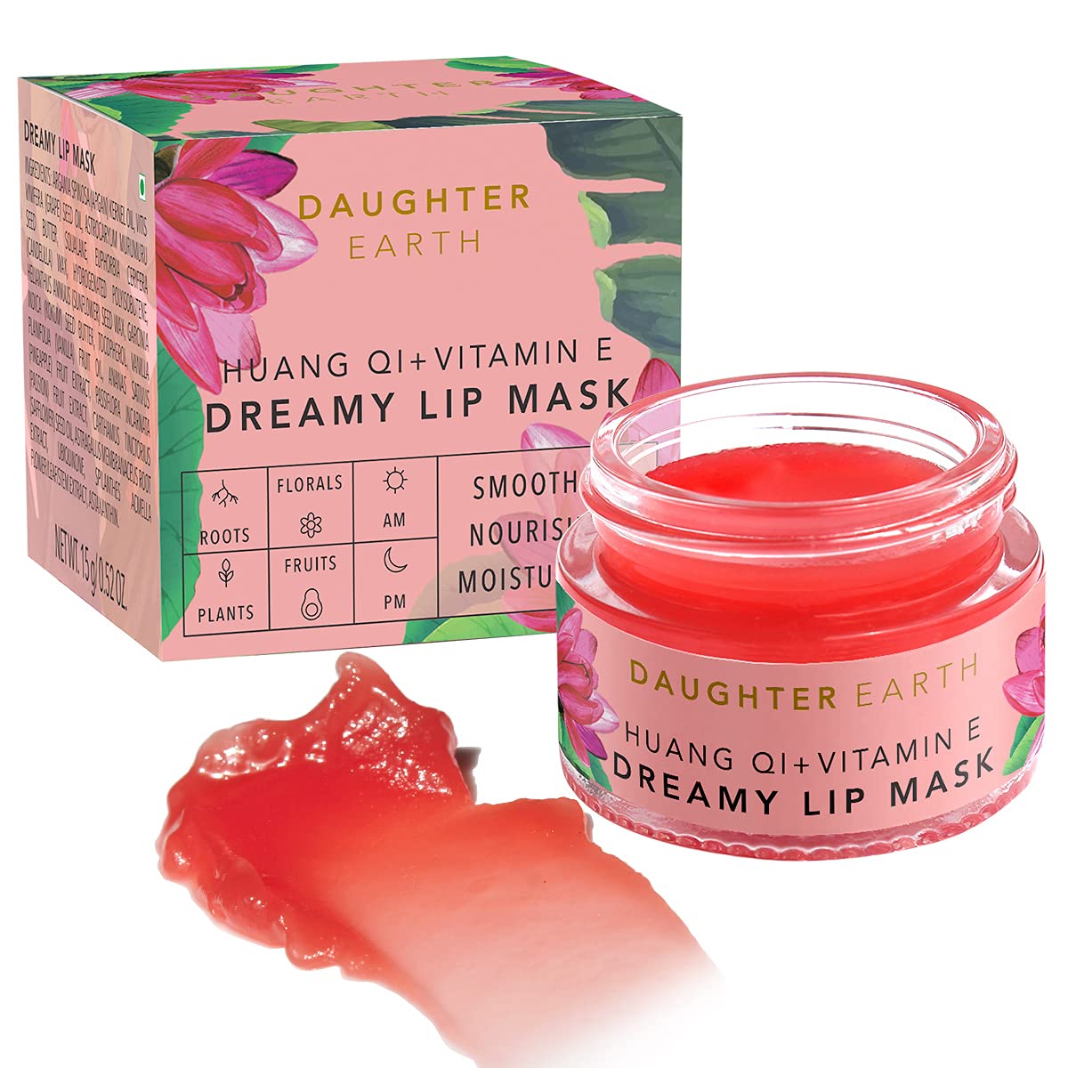 DAUGHTER EARTH Dreamy Lip Mask | Lip Balm With Vitamin E and Huang Qi | Pink Glossy Finish | Smoothens Nourishes & Moisturize | Hydration Lock Primer For Plump Lips| Overnight Mask For Softness| 15 gm