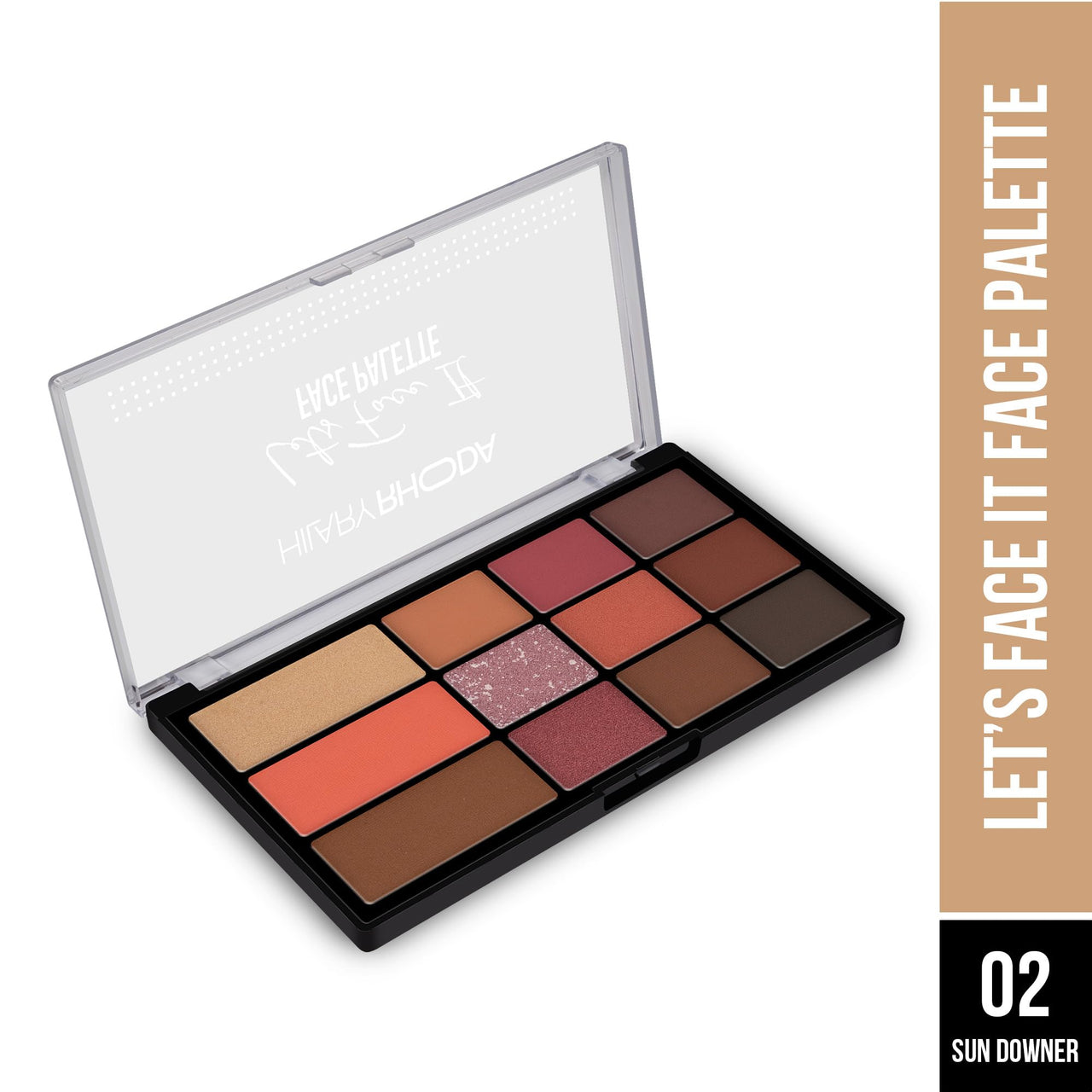 Hilary Rhoda Let’s Face It Face Palette | Highlighter & Blush | Contour | 9 Eyeshadows | Super-Fine Particles | No Fallout | Matte & Shimmer Finish -23.4g (Sun Downer |Shade 02)