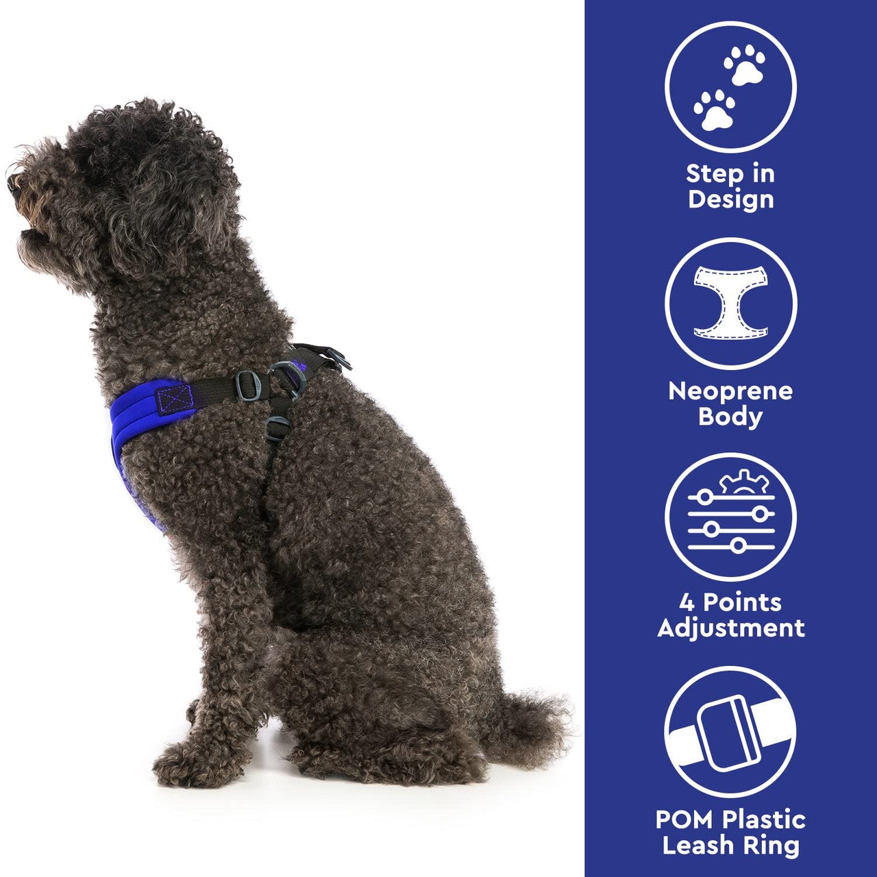 Gooby Escape Free Sport Harness - Blue, Large - No Choke Step-in Patented Neoprene Small Dog Harness with Four-Point Adjustment - Perfect on The Go Dog Harness for Medium Dogs No Pull and Small Dogs Large chest (16-24.25")
