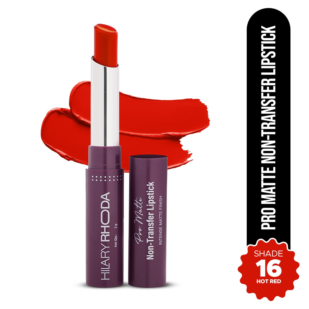 Hilary Rhoda Pro Matte Non-Transfer Lipstick | Waterproof & Smudge-Proof | 12-Hour Long Stay | 24 Shades Available | Highly Pigmented Matte Finish Lipstick | 2g - (Hot Red | Shade 16)
