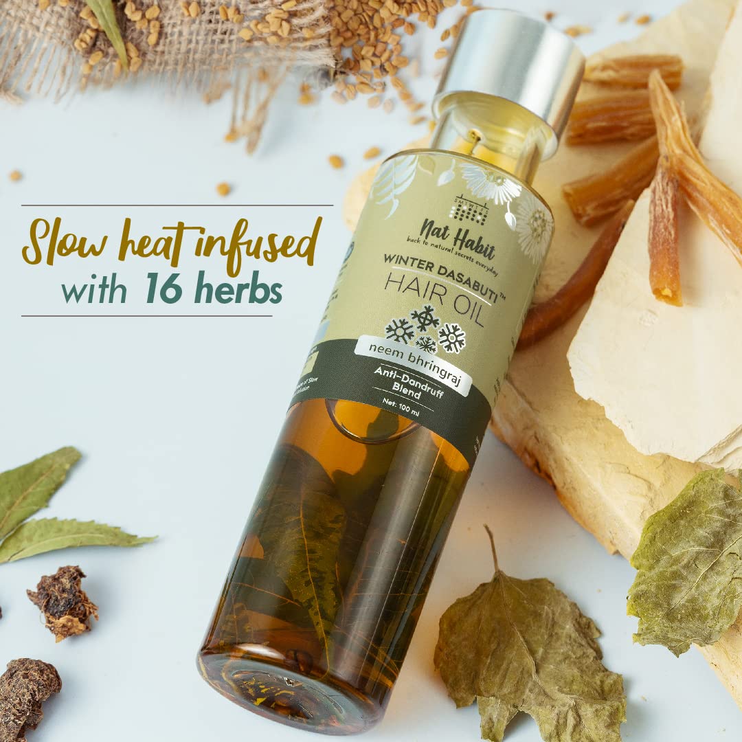 Nat Habit Neem Bhringraj Winter Hair Oil For Men & Women, Reduces Dandruff, Suitable For All Hair Types, No Paraffin, Mineral Oil, Preservatives & Chemicals, 100ml