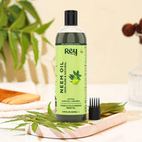 Rey Naturals Cold Pressed Neem Oil For Skin & Hair Growth - 200ml | Pure Neem Oil For Hair Dandruff | Neem Hair Oil For Lice & Nits Removal | Hair Oil Pure For Body Massage & Acne