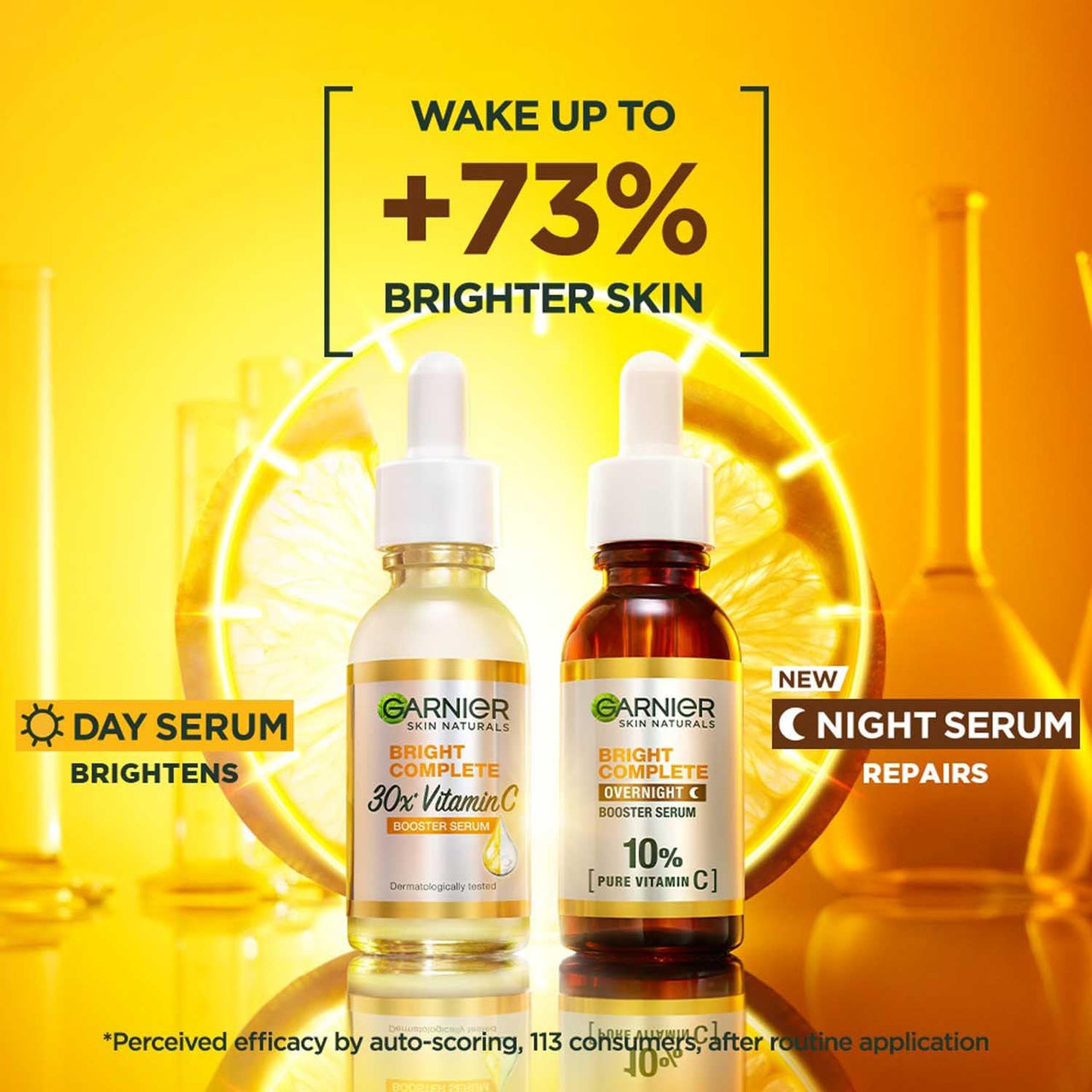 Garnier 30X Vitamin C Day + 10% Vitamin C Night Serum Combo - Wake Up to 73% Brighter Skin, Reduces Dark Spots & Promotes Even Skin Tone, Suitable for all Skin Types, 15+15ml