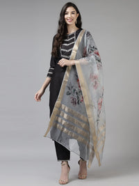 INDO ERA Women's  Cream Solid Viscose Straight Kurta Trouser With Dupatta Set
