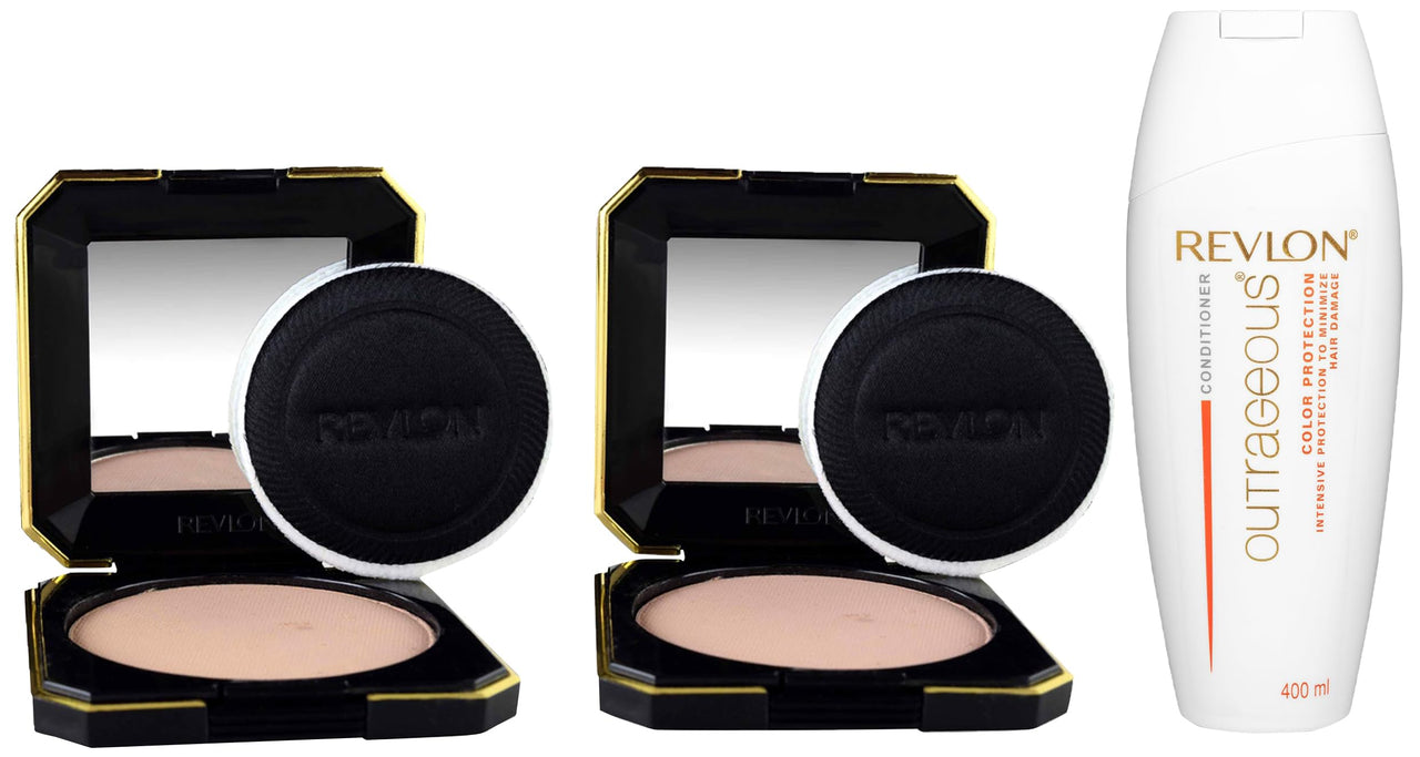 REVLON Touch And Glow Moisturising Powder, Ivory Matte (12G) & Touch And Glow Moisturising Powder, Gold Matte (12G) & Outrageous Color Protection Conditioner, 400Ml Oily