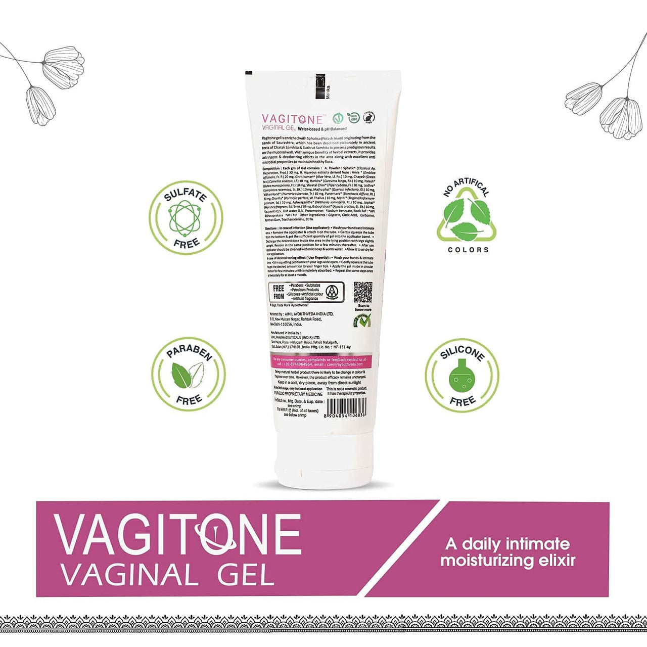 Ayouthveda Vagitone Vaginal Gel for Women | Prevents Dryness, Itchiness & Bad Odor| Enriched With Aloe Vera, Amla & Majhu Phal| Daily Intimate Moisturizing Gel (Pack Of 5-50g each)
