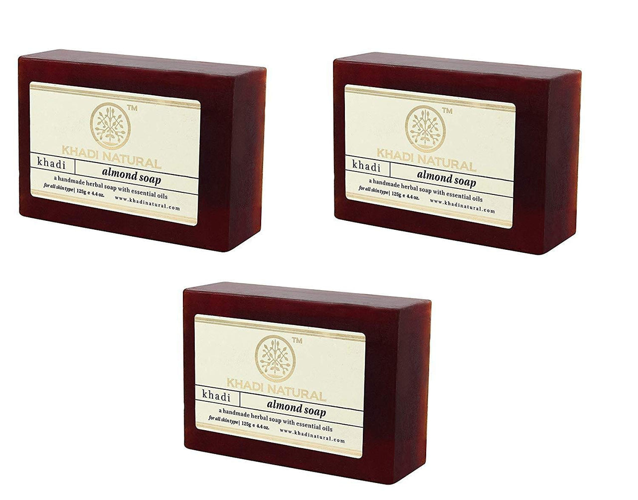 Khadi Natural Almond Handmade Soap|Reduces Tanning|Improves skin texture|Natural Soap with Essential Oils |Suitable for All Skin Types|125 gm|Pack of 3 (125gm*3) (375 gm)