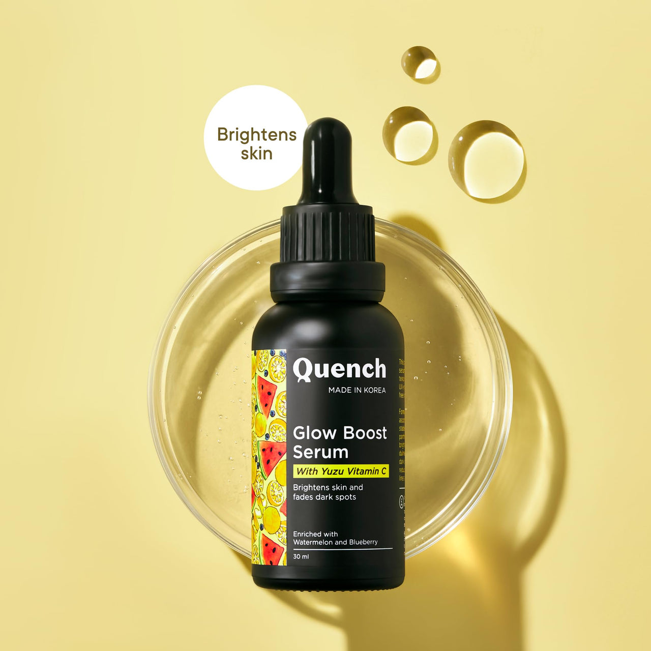 QUENCH BOTANICS Quench Vitamin C Glow Boost Face Serum with 5% Ethyl Ascorbic Acid | Brightening Serum for Dark Spots & Uneven Skin Tone | Highly Stable & Non Irritating | Made in Korea (30ml)