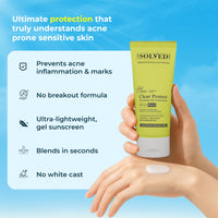 THE SOLVED SKIN Clear Protect SPF 50+ PA++++ Sunscreen for Acne Prone Skin with Advanced Encapsulated UV Tech |Oily Sensitive Skin | Ultra-Light Cooling Gel | No White Cast Broad Spectrum UVA/UVB 50ml