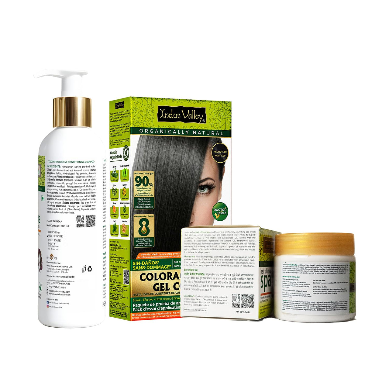 INDUS VALLEY Hair Color Trial Pack | Black With Colour Protection Shampoo (200 ml) + Hair Ultima Spa (175 ml)