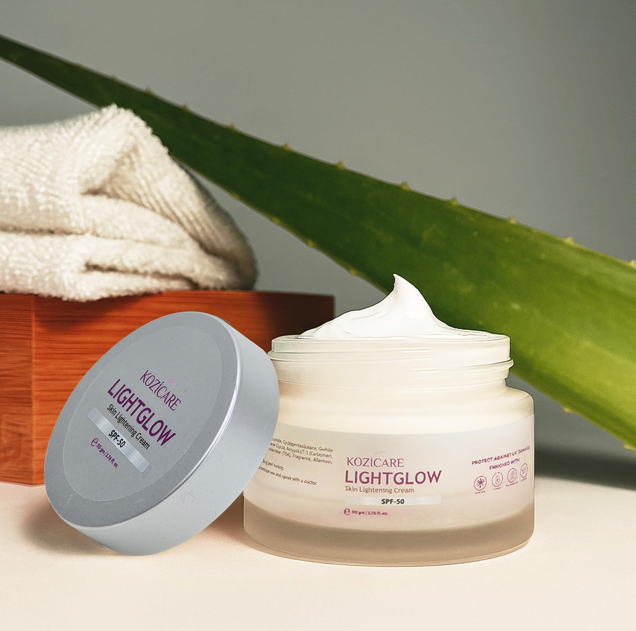 Kozicare Kojic Acid Cream with Hyaluronic Acid & Vitamin E | Lightweight Moisturizer with SPF 50 | Nourishing for All Skin Types | Achieve Radiant, Flawless Skin | Perfect for Women & Men - 50 gm
