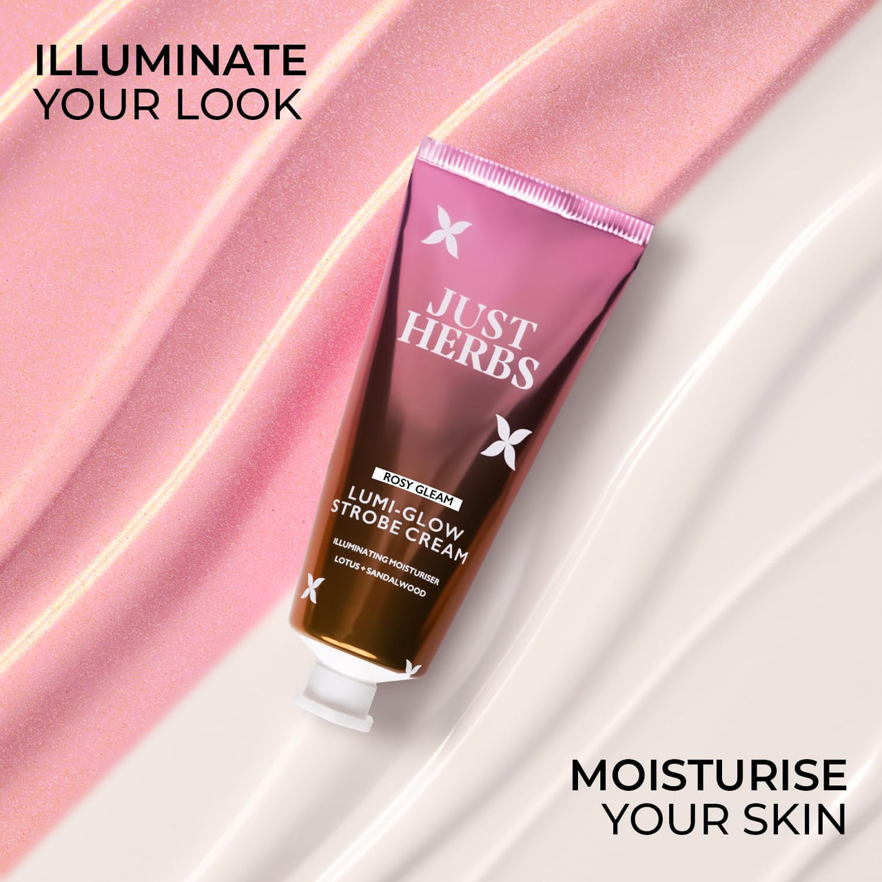 Just Herbs Lumi Glow Strobe Cream with Lotus & Sandalwood (Moonlit Gleam, 30 g)