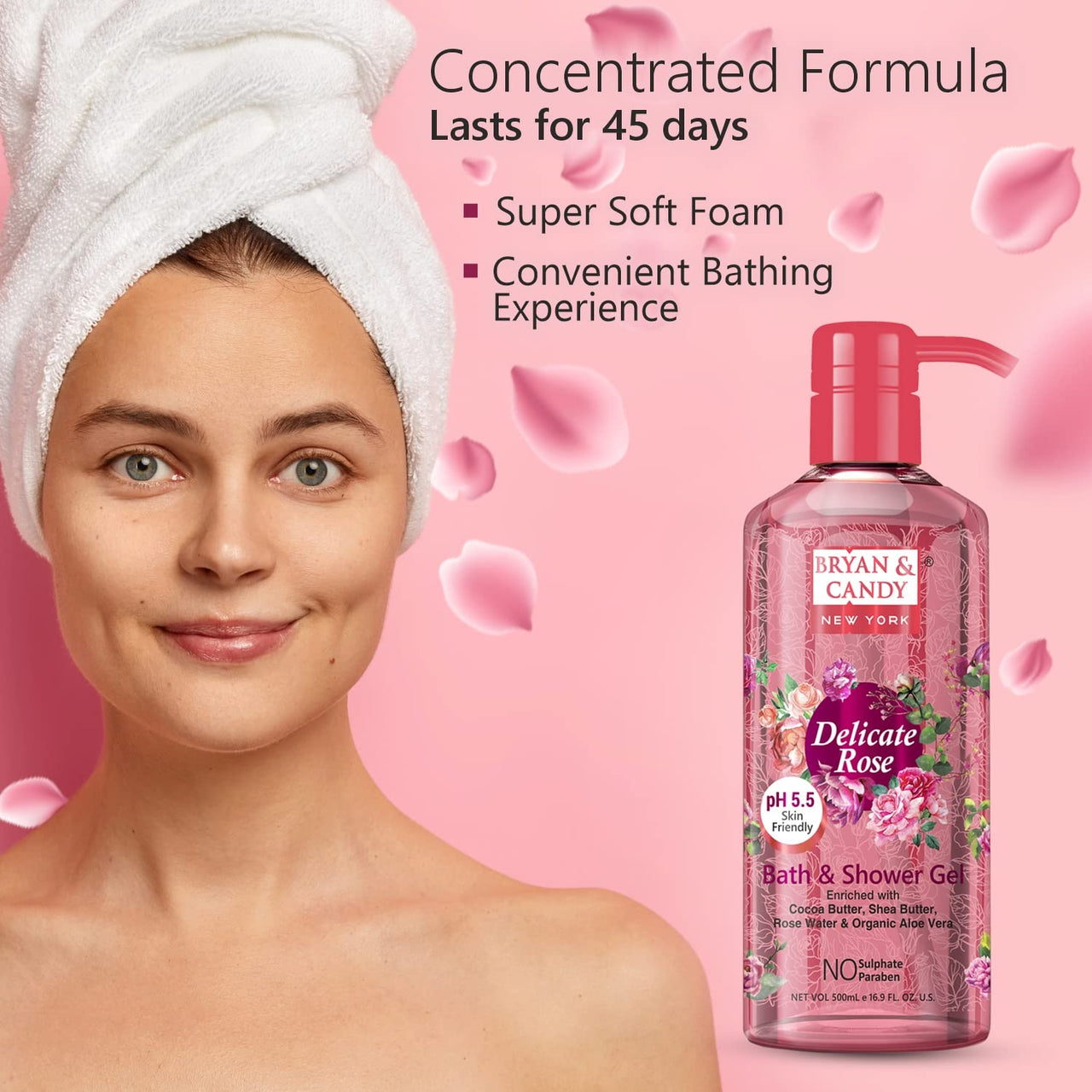 Bryan & Candy Shower Gel with Aloe Vera. Gentle, Moisturizing Body Wash for Soft, Supple Skin (Delicate Rose Shower Gel, 500ml)