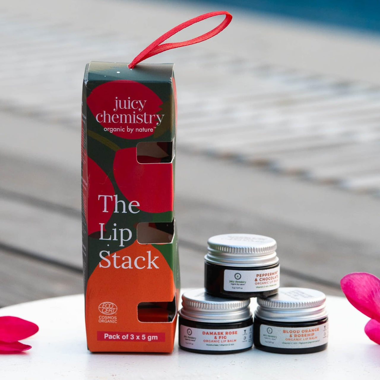 Lip Balm Assorted (Pack of 3), Lip Stack | Blood Orange & Rosehip, Vanilla Bean, Peppermint & Chocolate