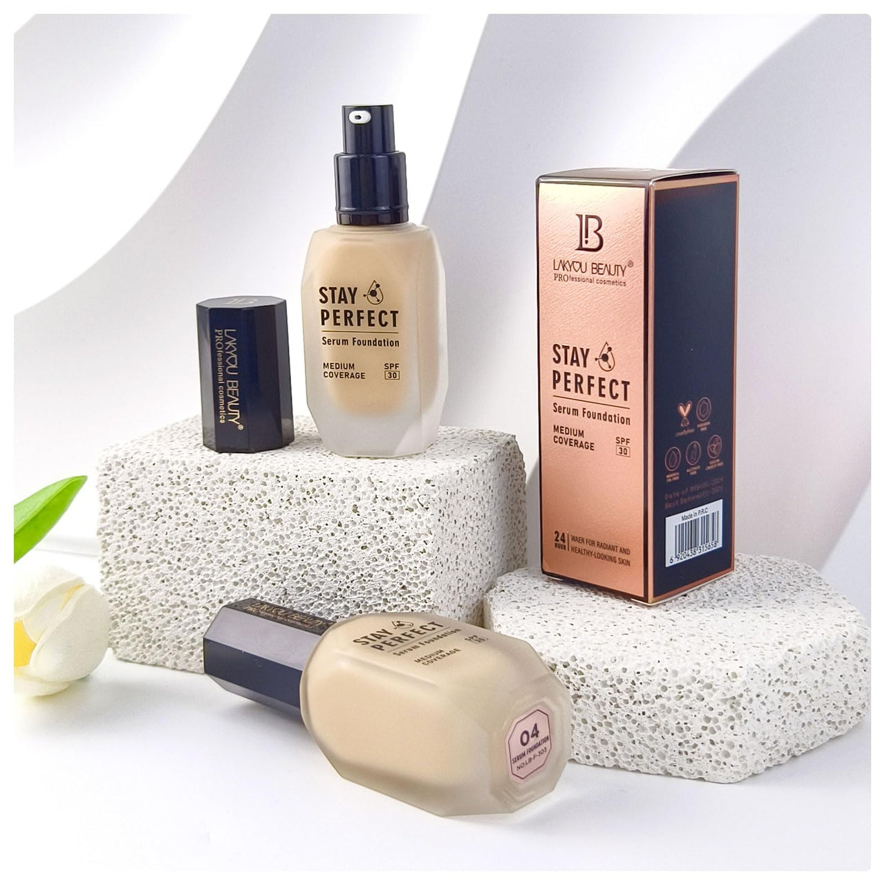 Lakyou Beauty Stay Perfect Serum Foundation | Waterproof | Long Lasting | Light Weight | SPF 30 | Shade-02(Soft Ivory) | Pack Of 2