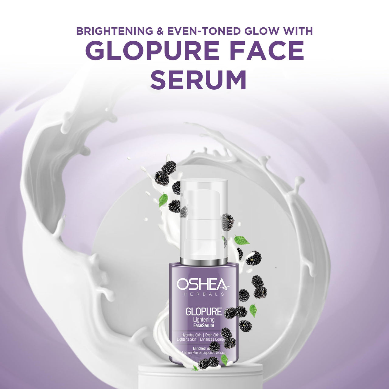 Oshea Herbals Glopure Lightening Face Serum For Normal Skin Type | Hydrates, Lightens & Evens Skin Tone | Enriched with Lemon Peel & Liquorice Extracts - 30ml