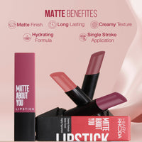Hilary Rhoda Matte About You Lipstick | Long Lasting & Highly Pigmented Lipstick | Glides Smoothly | Matte Finish | One Stroke Application | Cruelty-Free & Vegan - 3g (Latte Love - Shade 01)