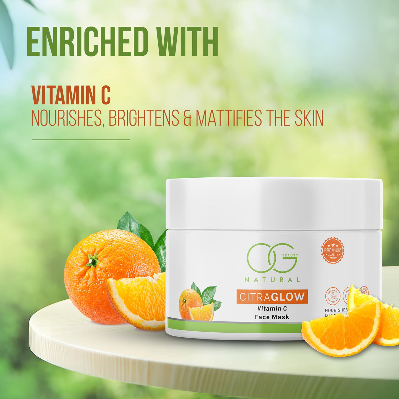 OG BEAUTY Natural CitraGlow Vitamin C Face Mask | Enriched with Vitamin C | Powerful Antioxidants for Age-Defying Radiance | Suitable for All Skin Types | 125 GM