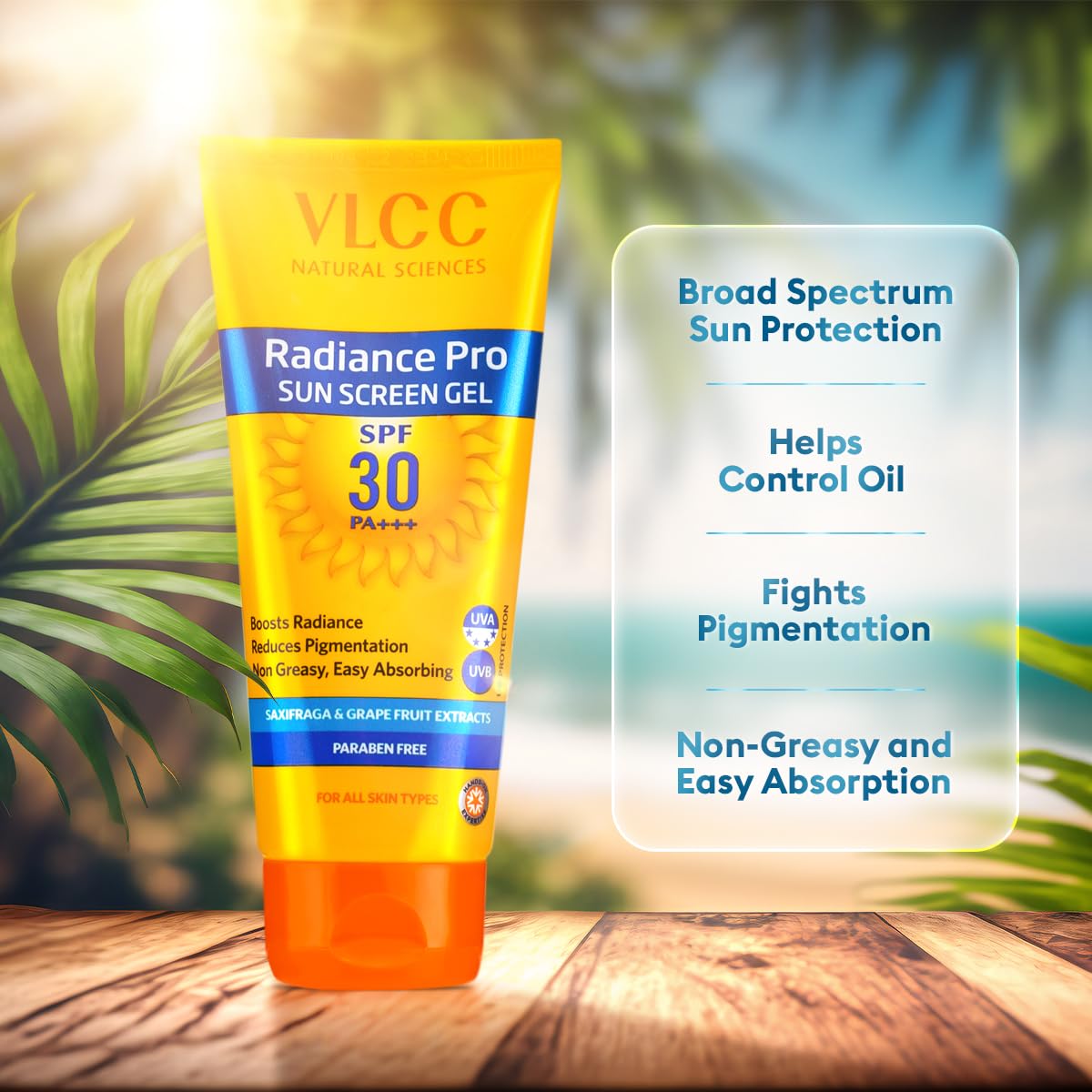 VLCC Radiance Pro SPF 30 PA+++ Sun Screen Gel - 50g | UVA & UVB Protection | Non-Greasy Sunscreen for Anti-Pigmentation | Helps Smoothen and Brighten Skin | Sun Protection Filters.