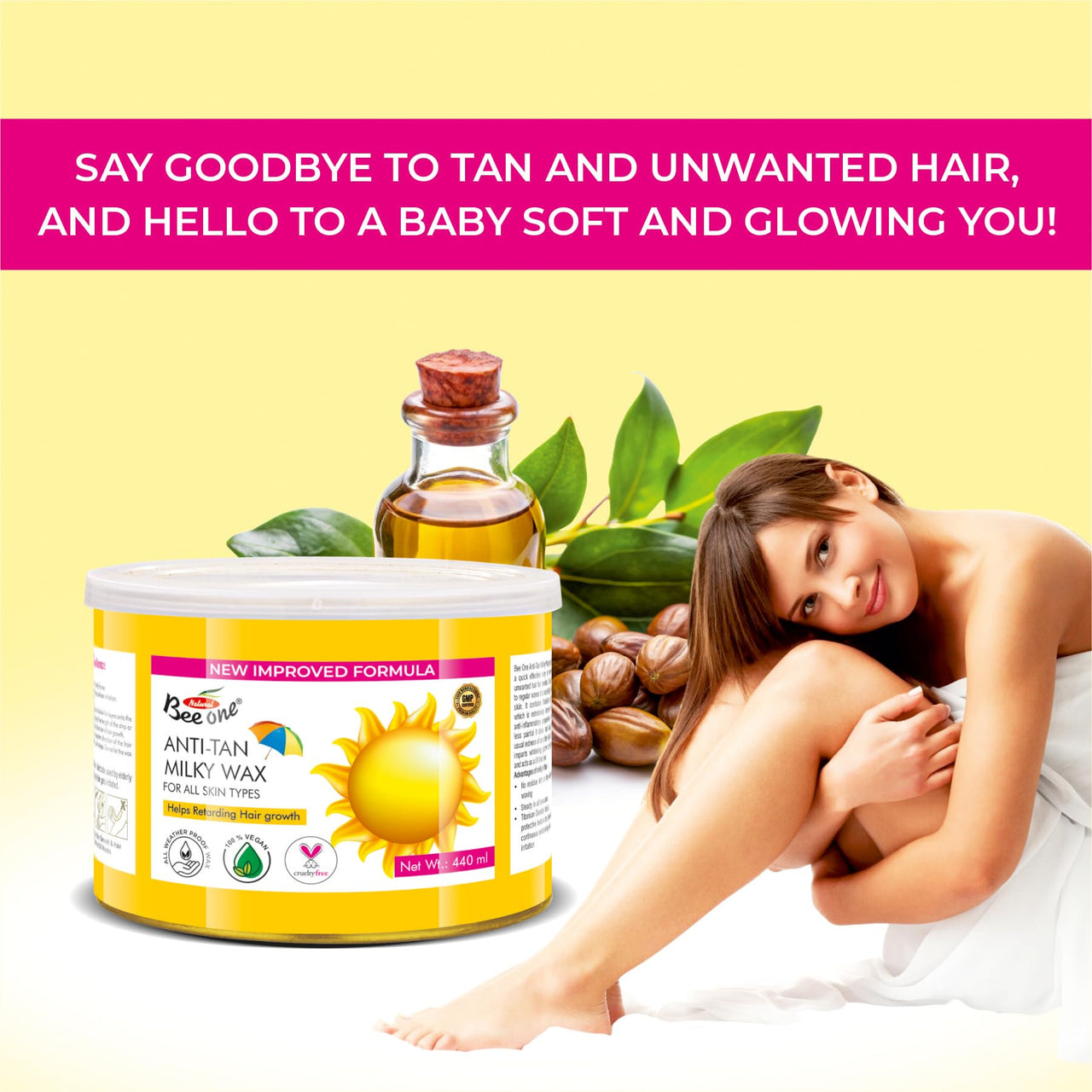 BEE ONE Anti Tan Milky Wax, 440g for Painless Hair Removal and Smooth Silky Soft Skin