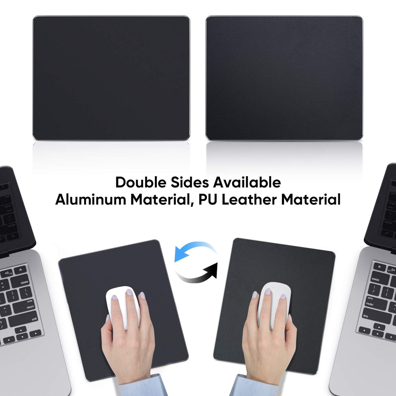 Mouse Pad, Black Premium Hard Metal Aluminum Mousepad, Double Side Waterproof Ultra Smooth Mouse Pad for Fast and Accurate Mouse Control for Office and Gaming, 9.4 x 7.9inch Medium
