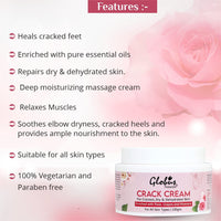 Globus Naturals Crack Cream for Dry Cracked Heels & Feet, Enriched with Aloevera, Grapes, Rose, Almonds, Lavender, 100g