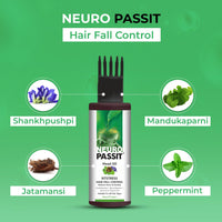 Passion Indulge Neuropassit NTstress Hair fall control oil 100ml & Papain 2 in 1 Conditioning Shampoo 200ml Combo Pack For Anti Dandruff | Reduce Stress & Anxiety | Hair Cooling Oil | Hair Fall Control | Soft & Shine Hair With Jatamansi & Papaya | Natural