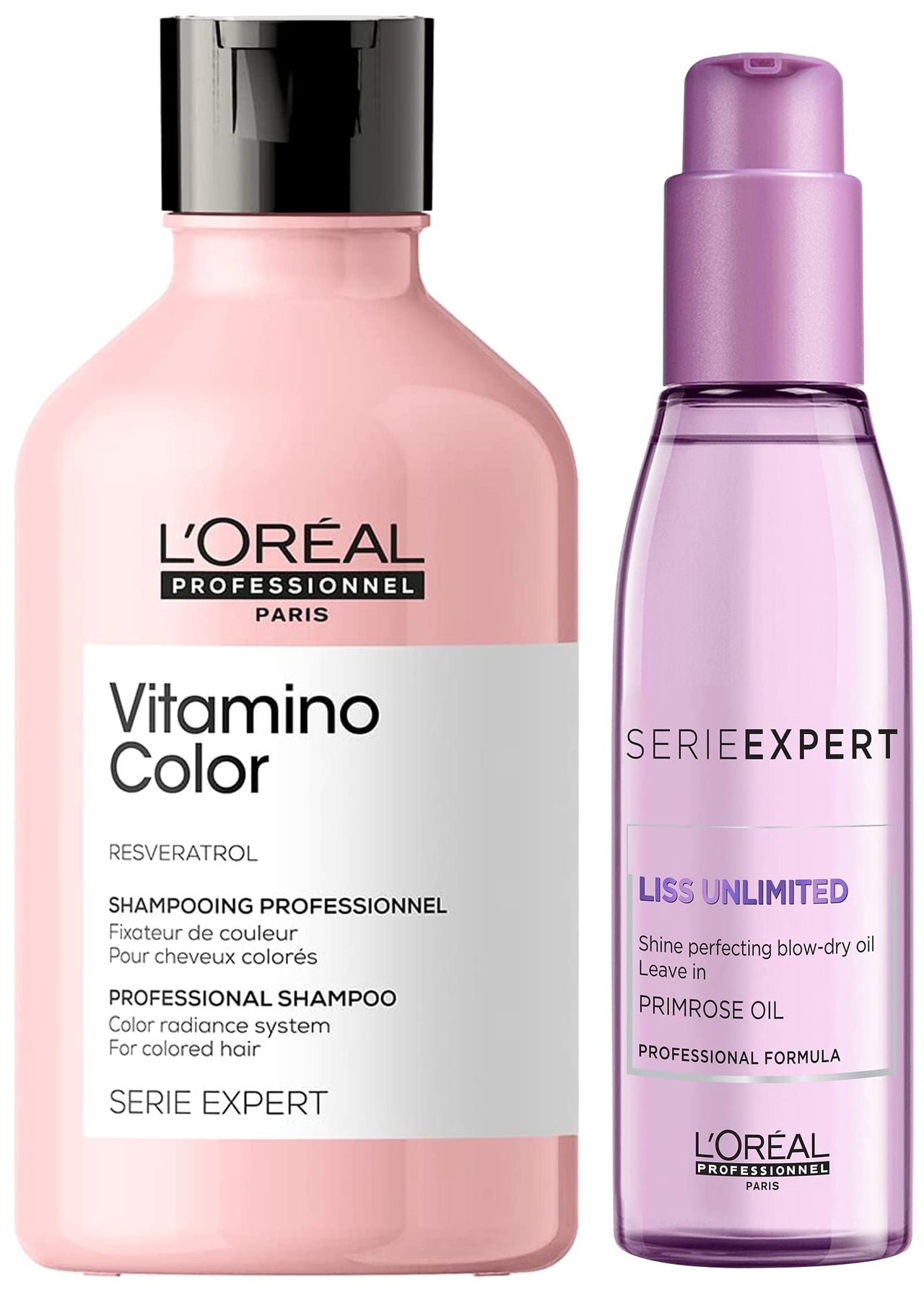 L'OREAL PROFESSIONNEL PARIS Serie Expert Vitamino Shampoo 300 Ml, For Coloured Hair & Serie Expert Liss Unlimited Blow Dry Serum 125 Ml