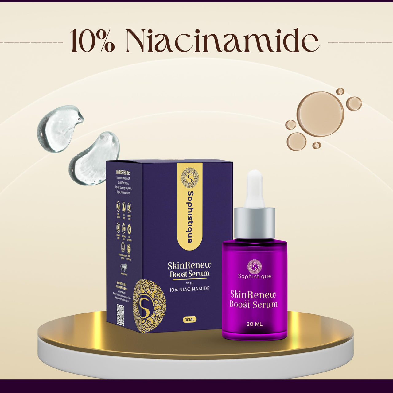 SOPHISTIQUE Niacinamide Serum 10% Niacinamide Face Serum for All Skin Types, Anti Acne, Oil Control, Skin Clarifying, Blemishes & Pore Care, Achieve Clear, Glowing & Brightening Skin, 30 ml, pack of 1