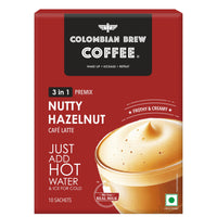Colombian Brew Hazelnut Café Latte, Instant Coffee Powder Premix (3 in 1), 10 Sachets Box